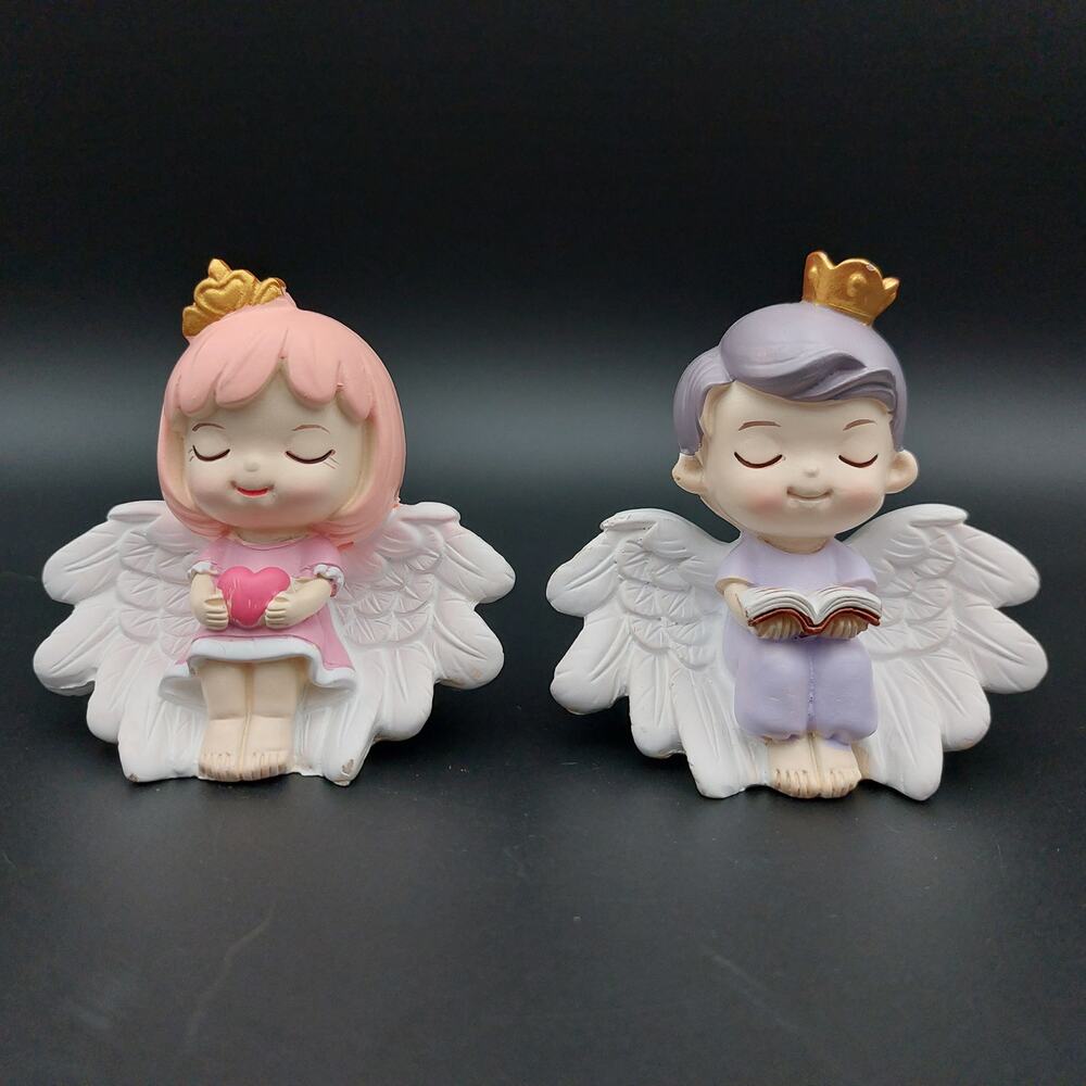 Angel Prince Princess Cake Topper Figurine Set Cute Birthday Baby Shower Decor